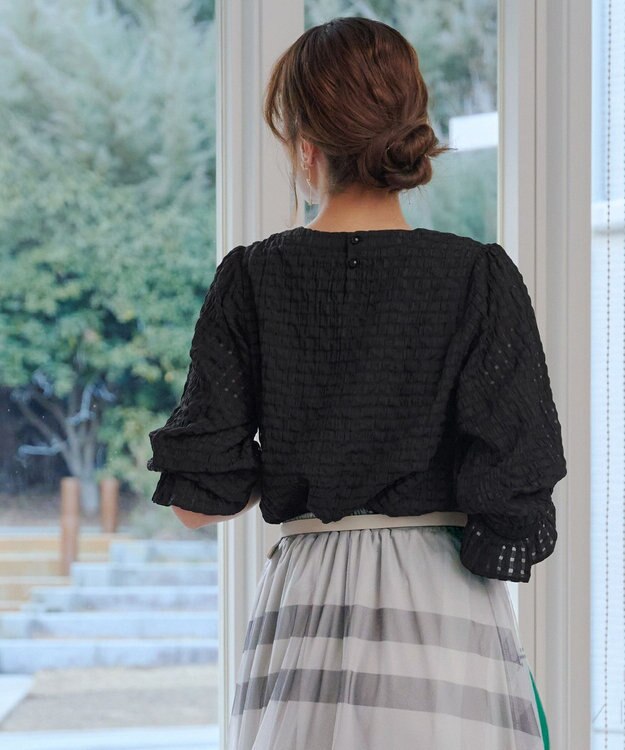 Tiaclasse シアーチェックブラウス ブラック