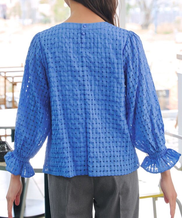Tiaclasse シアーチェックブラウス ブルー