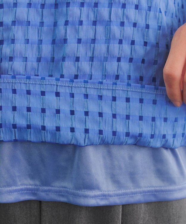 Tiaclasse シアーチェックブラウス ブルー