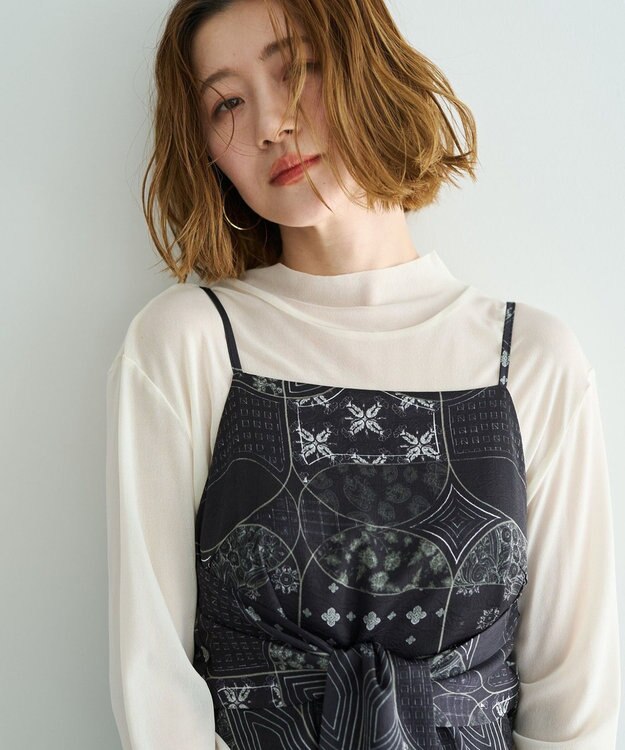 YECCA VECCA スカーフ柄オーバーキャミ Black