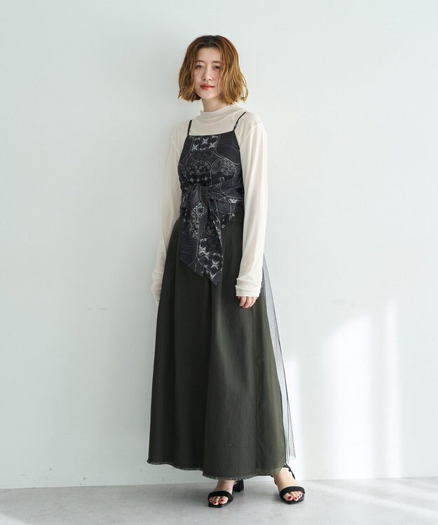 YECCA VECCA スカーフ柄オーバーキャミ Black