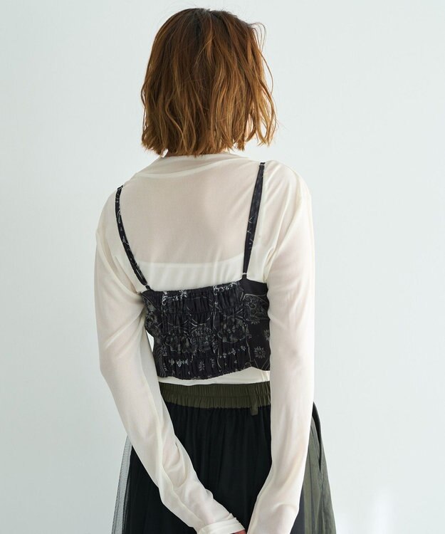 YECCA VECCA スカーフ柄オーバーキャミ Black