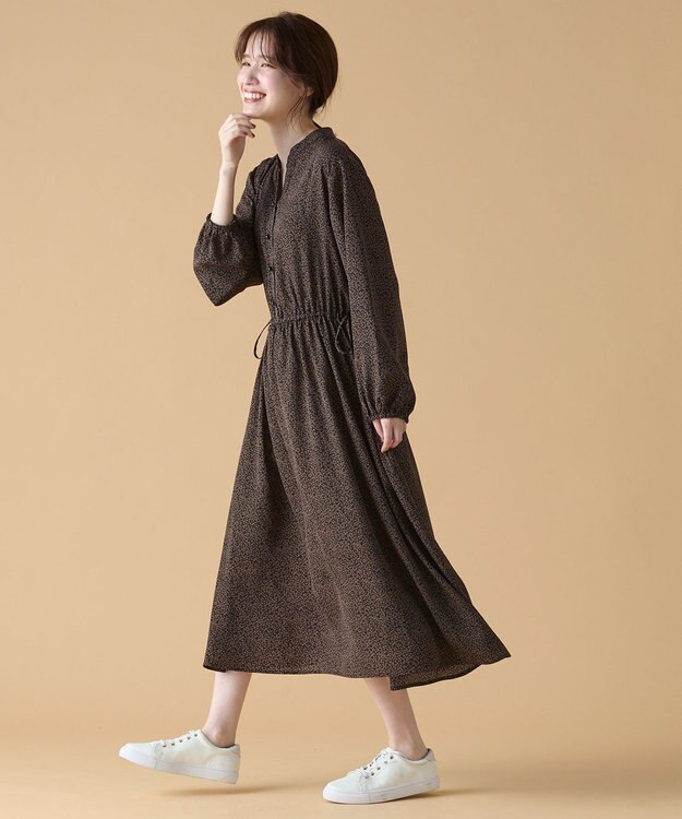 ANY 【洗濯機可能/ウエストゴム】ウエストギャザー ワンピース フラワー