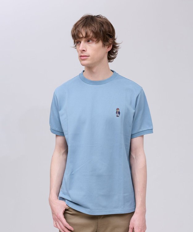 J.PRESS MEN 新デザイン【BULLDOG BOY】カノコレジメン クルーネック Tシャツ サックスブルー系