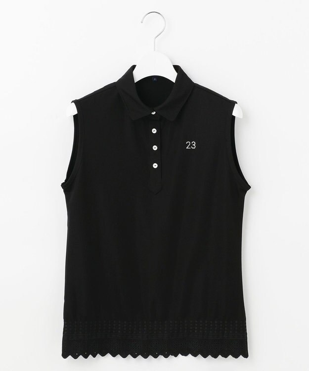 23区GOLF 【WOMEN】カノコ刺繍 ノースリーブ シャツ ブラック系