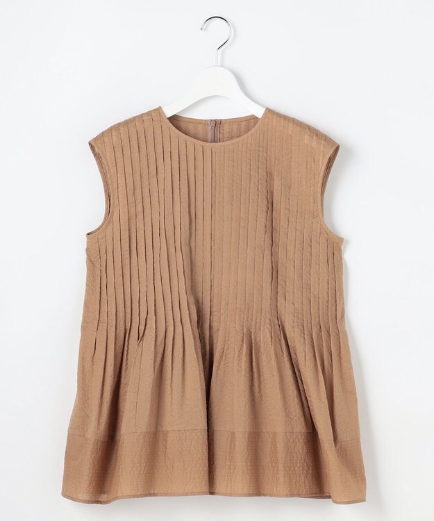 自由区 S 【涼やか】エアリーコットンリップピンタックフレンチスリーブ ブラウス ベージュ