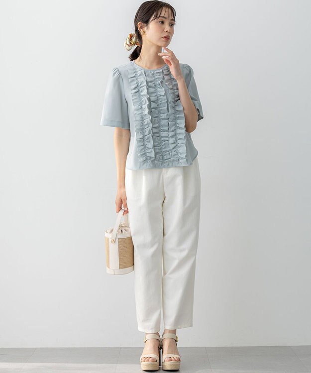 組曲 S 【WEB限定】ヴィンテージジョーゼットフリル ブラウス スモーキーミント系