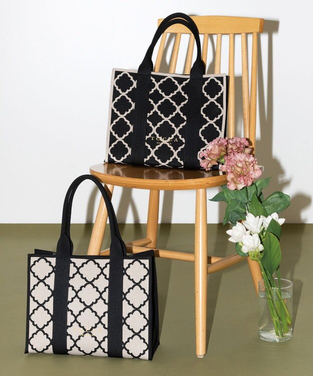 TOCCA 【大人百花掲載】【A4サイズ対応】CHECKER CLOVER KNITBAG ニットバッグ ベージュ系