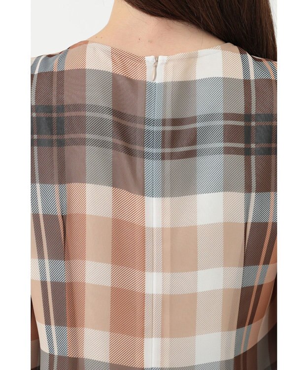 DAKS ビッグトランスチェックシフォンワンピース ベージュ