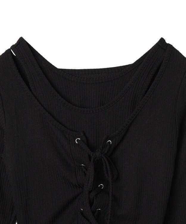 WEGO レイヤードレースアップ長袖トップス ブラック