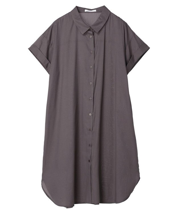 Green Parks ミディ丈半袖シャツワンピース Charcoal Gray