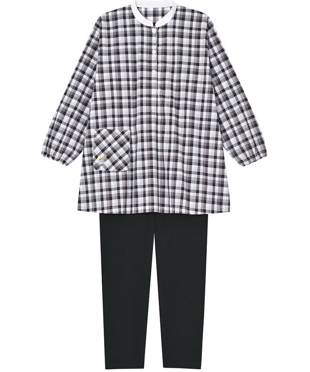 Wing 【パジャマ】長袖・長ズボン　綿100%　チェック柄　ウイング／ワコール　EP4000 ブラック