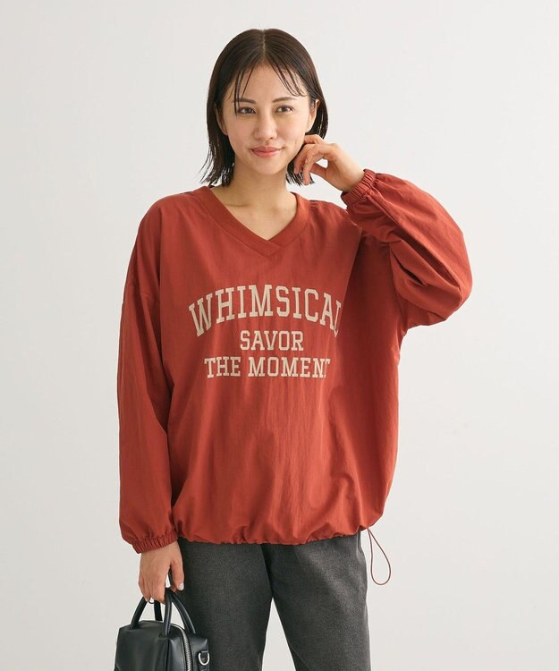 Green Parks ナイロンロゴＶネックプルオーバー Red