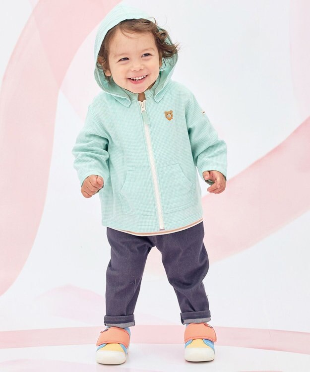 MIKI HOUSE HOT BISCUITS 【80-120cm】二重織ガーゼ素材 パーカ アイスグリーン