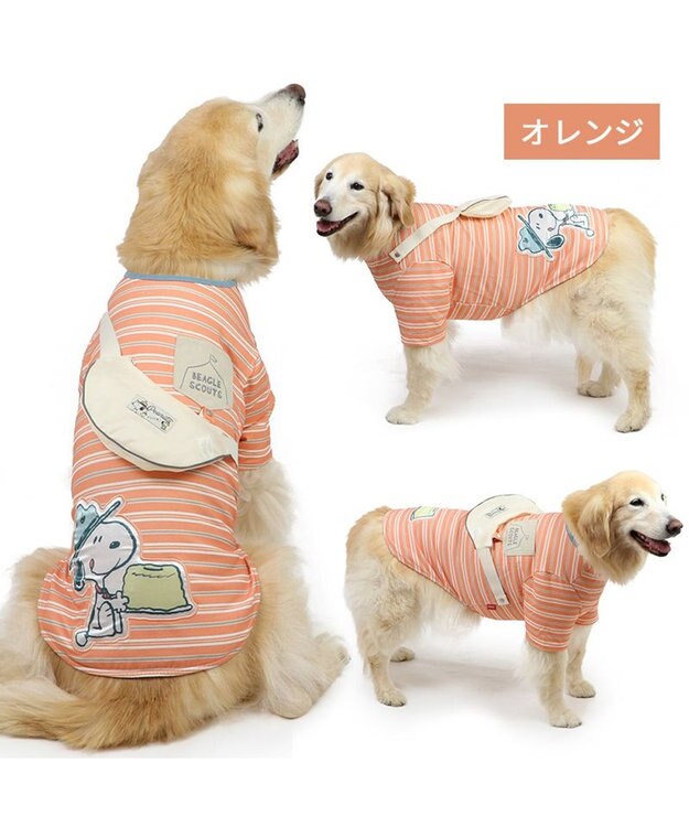 PET PARADISE スヌーピー お揃いTシャツ マルチボーダー 《オレンジ》 中型犬 大型犬 オレンジ