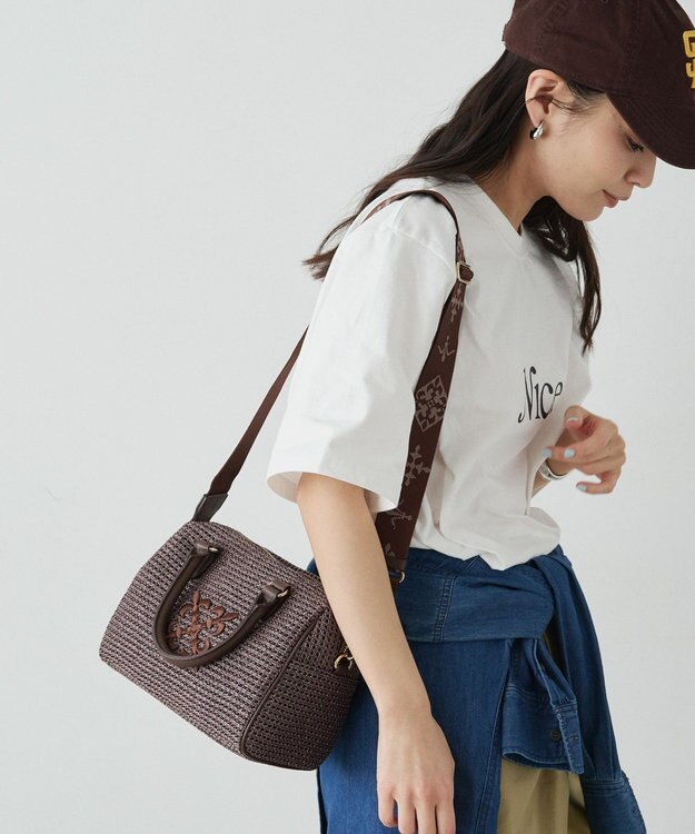 russet ナイロンラフィアミニボストンバッグ(CE-1715) D.Brown