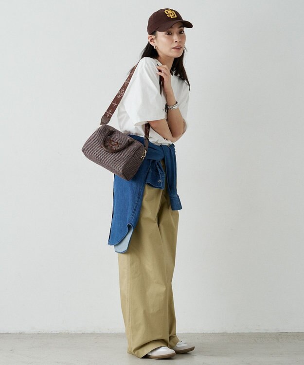 russet ナイロンラフィアミニボストンバッグ(CE-1715) D.Brown