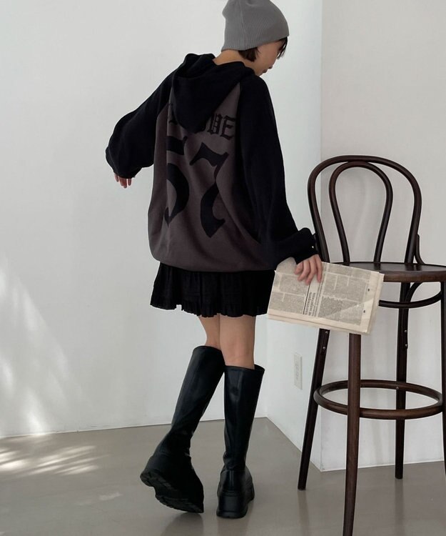 WEGO グラフィックニットパーカー ブラック