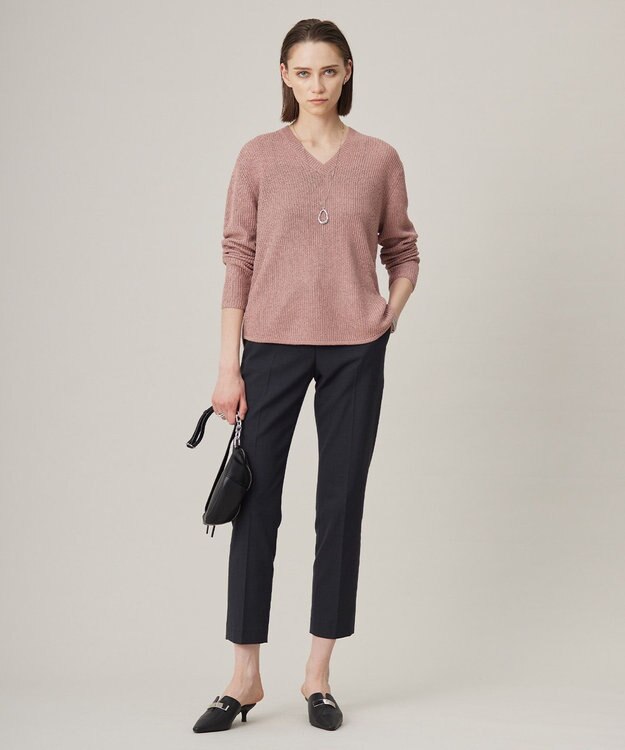 ICB 【洗える】 ペーパーブレンドシャインニット Vネックプルオーバー フラミンゴ系