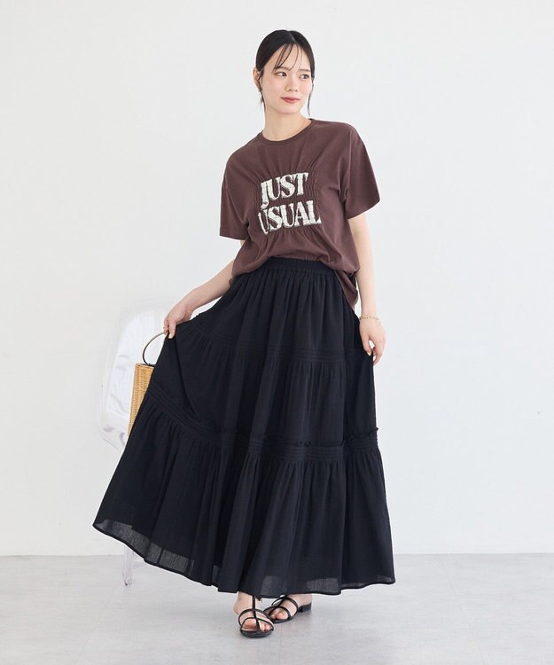 earth music&ecology ティアードギャザースカート Black