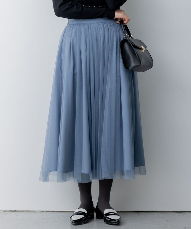 組曲 【飯豊まりえさん着用・Oggi12月号掲載】ギャザーチュール スカート ブルー系（ダスティブルー×ダスティブルー）