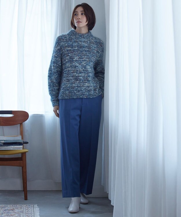 自由区 【裏起毛/撥水加工】TRギャバ ワイドクロップドパンツ ダルブルー系