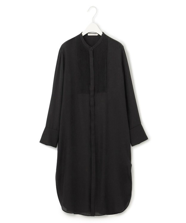 ICB 【洗える】シアーツイルワッシャー ロングシャツ ブラック系