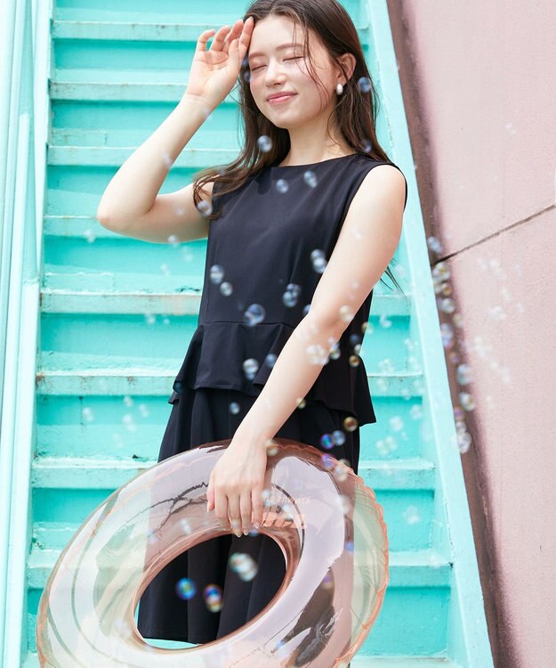 Feroux 【接触冷感・UVカット・吸水速乾】ラッシュガードペプラム オールインワン ブラック系