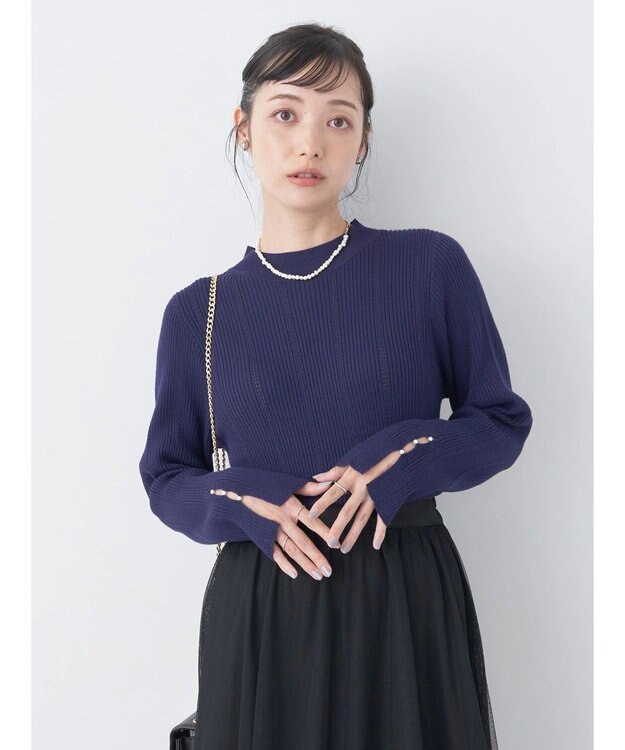 earth music&ecology 袖パールハイネックリブプルオーバー Dark Navy