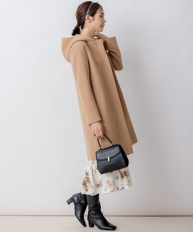 組曲 【2WAY・WEB限定】ショートビーバー フーディーロングコート ベージュ系