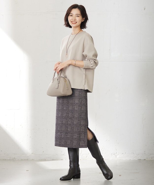 J.PRESS LADIES 【洗える】チェック ジャカード ナロー スカート ブラウン系5