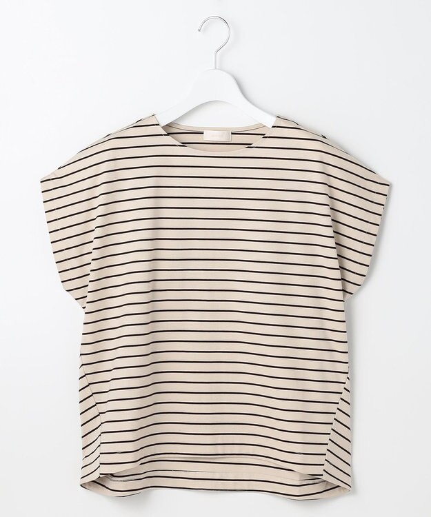 ANY SIS L 【シルクタッチさら魅せTシャツ】後ろコクーン プルオーバー ライトベージュ×ブラウン