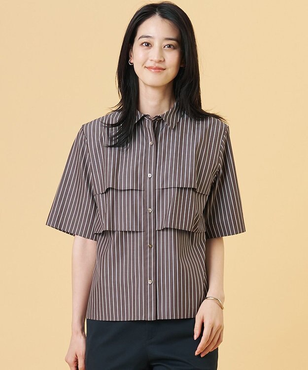 J.PRESS LADIES S 【一枚で着映え】タイプライターストライプ シャツ ダークブラウンストライプ系