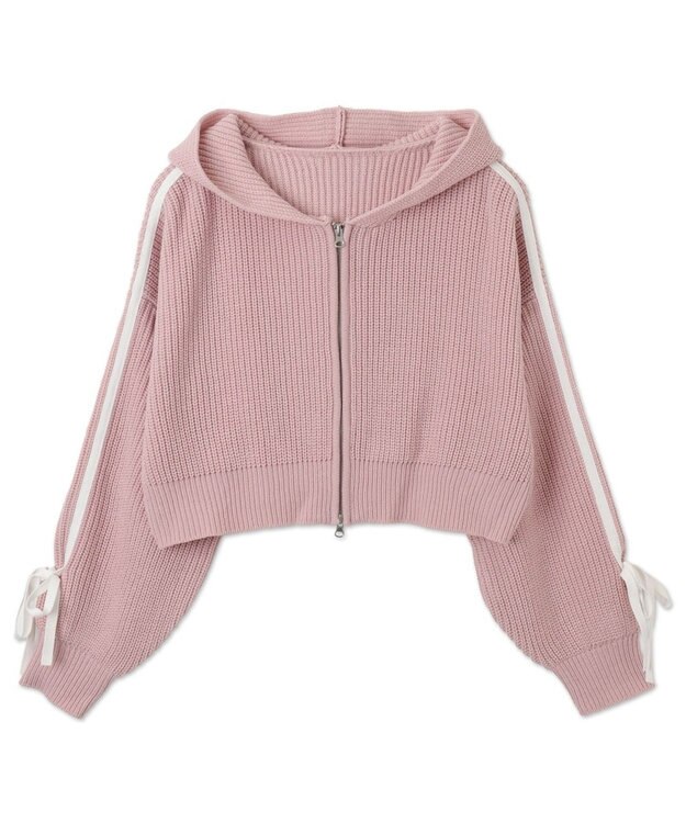 WEGO ラインリボンダブルジップニットパーカー ピンク