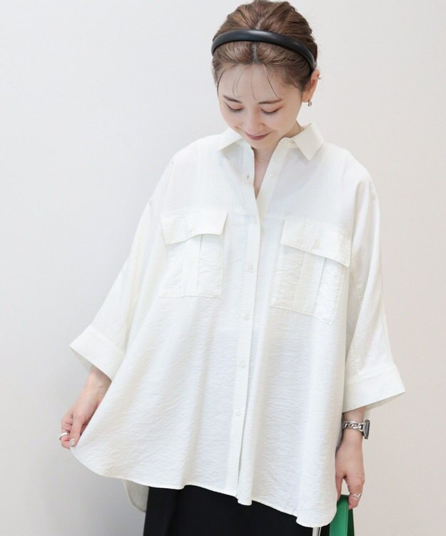 AMERICAN HOLIC 【WEB限定】接触冷感Wポケットシャツチュニック Ivory