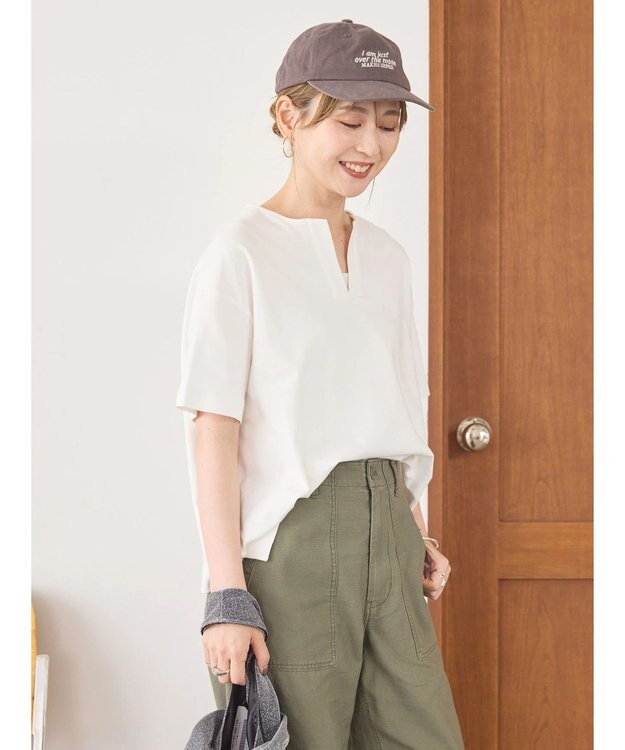 AMERICAN HOLIC カフタン５分袖カットプルオーバー Off White