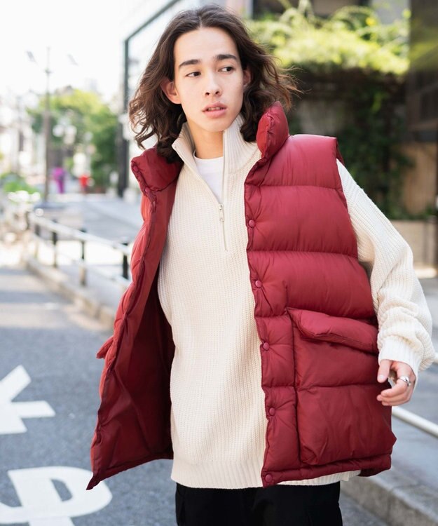 WEGO カラーナイロンパテッドベスト ワイン