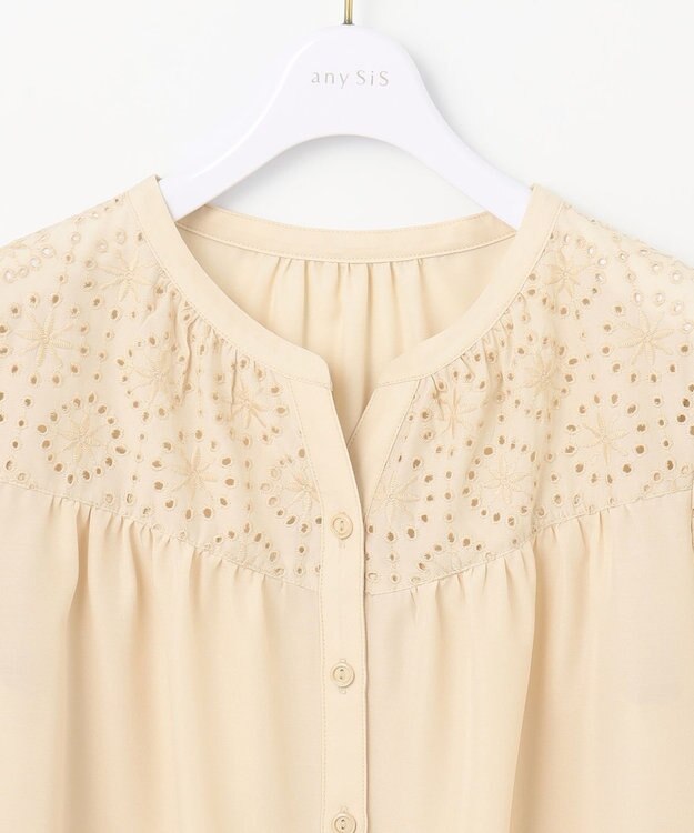 ANY SIS S 【洗える】エンブロイダリーコンビ ブラウス ライトイエロー