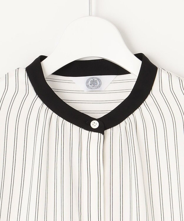 J.PRESS LADIES 【洗える】 バックサテンランダムストライプ バンドカラー ブラウス ホワイト系1