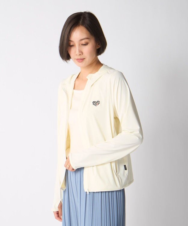 OP／FILA 【Ocean Pacific】接触冷感SNC｜ロゴ入りラッシュパーカー ホワイト