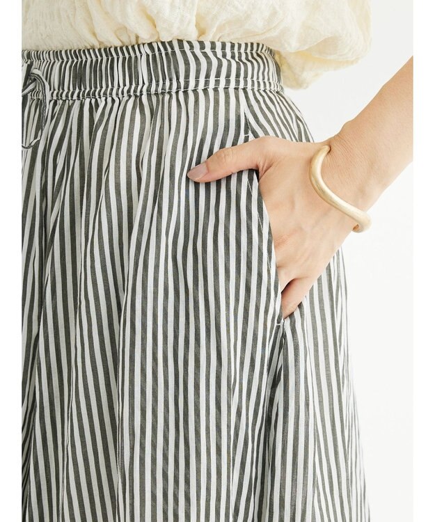 Green Parks インド綿　ふんわりボイルロングスカート Stripe