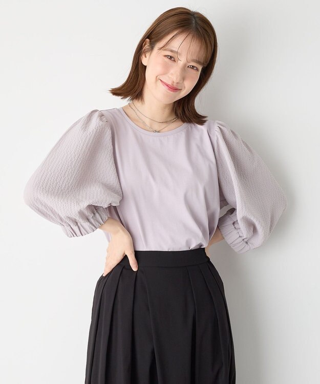 ANY L 布帛コンビプルオーバー グレー