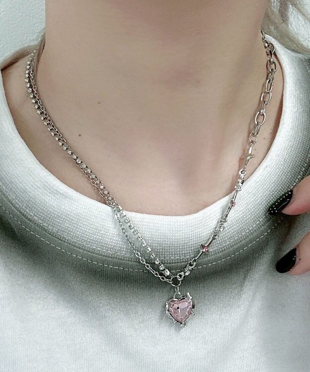 WEGO Lハートモチーフ2連ネックレス 柄3