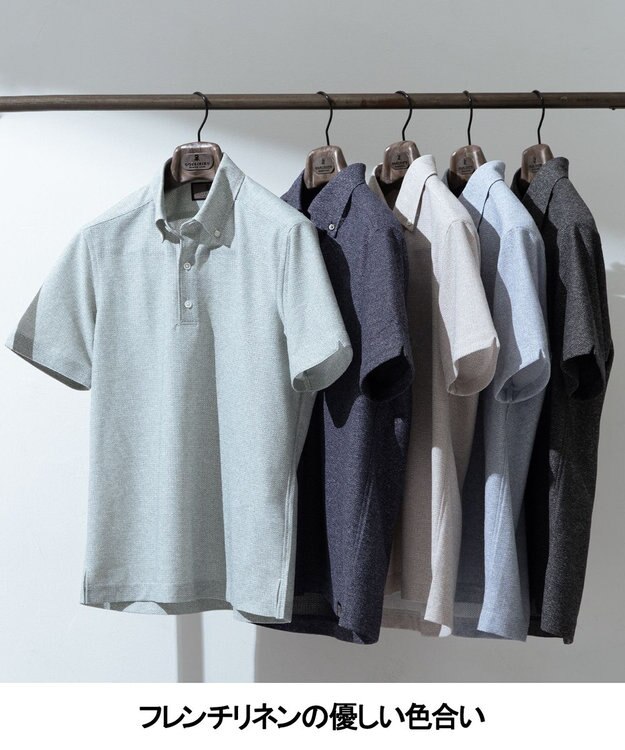 GOTAIRIKU 麻混・襟しっかり【洗える/通気性】ノルマンディーリネン ボタンダウンポロシャツ(25/26年モデル) グリーン系8
