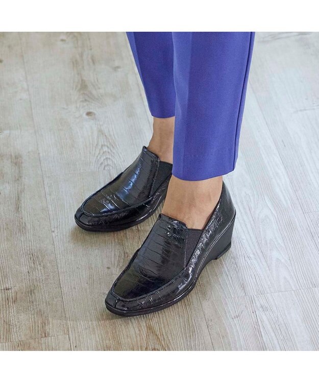 MODE ET JACOMO <D'ICI>ウェッジヒールサイドゴアスリッポンシューズ ブラックビー