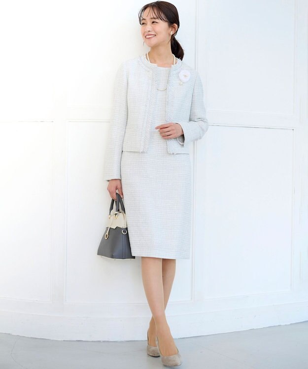 組曲 S 【KUMIKYOKU NAVY】ラメループモールツイード ジャケット ライトグレー系