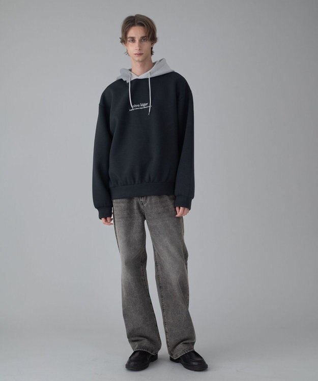 WEGO 【ユニセックス着用ITEM/MLサイズ展開】ワンポイントバイカラープルパーカー ブラック中濃色