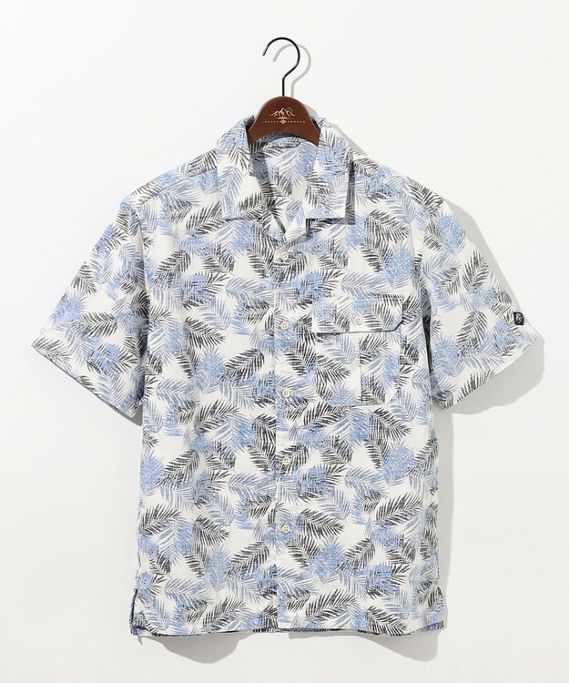 JOSEPH ABBOUD MOUNTAIN 【通気性・腰ポケット付き】ジャングルリーフプリント 半袖シャツ ホワイト系6