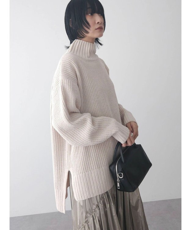 Green Parks ｍｏｋｏモール畦ニット前後差プルオーバー Off White