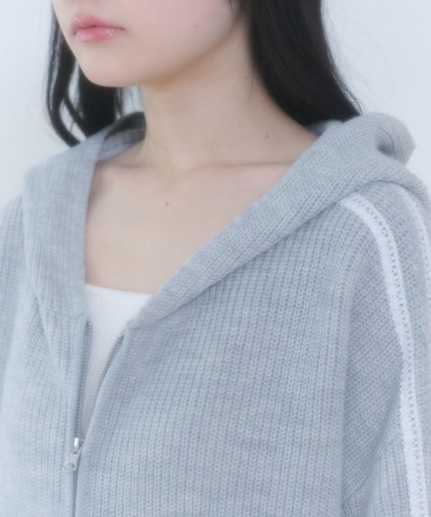 WEGO レースリボンニットパーカー 杢グレー